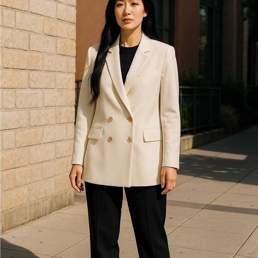 Fashion double breasted  white blazer